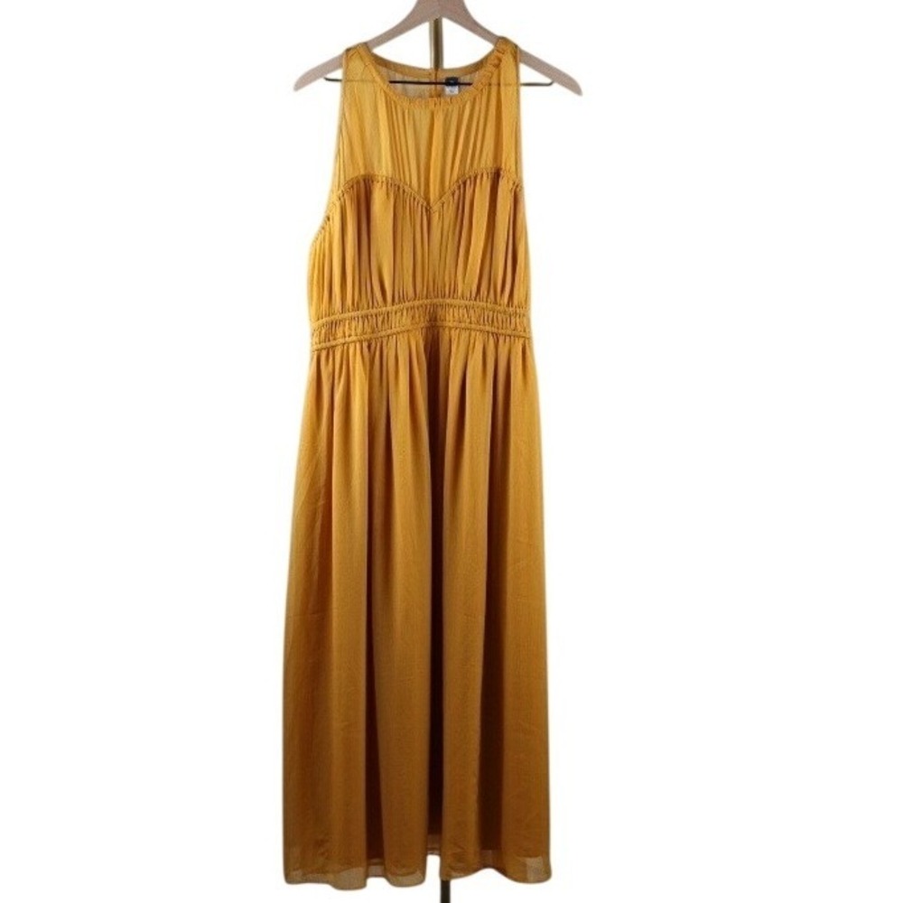 Old Navy Mustard Yellow Gauze Sleeveless Maxi Dress XL Smocked Waist Boho Boho